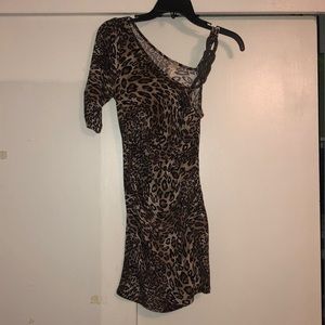 One shoulder sleeve cheetah dress.
